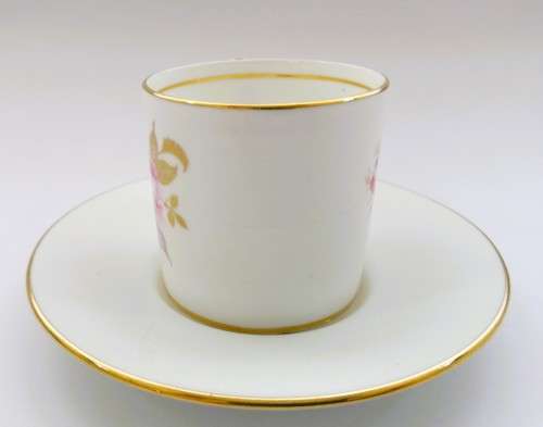 Aynsley Demitasse Cup and Saucer White with gold trim and pretty pink flowers