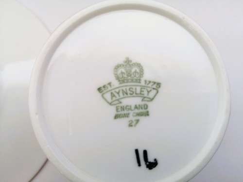 Aynsley Demitasse Cup and Saucer White with gold trim and pretty pink flowers