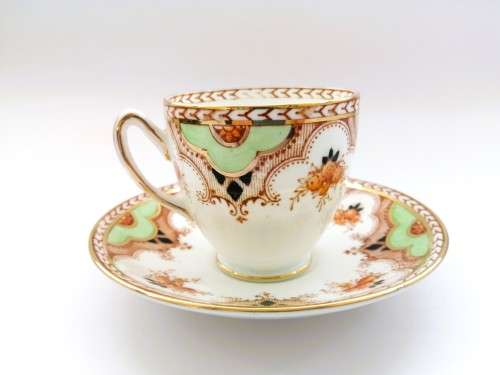 Art Deco Taylor and Kent Longton England Demitasse Tea Cup and Saucer Bone China Floral