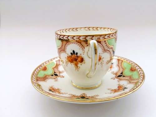 Art Deco Taylor and Kent Longton England Demitasse Tea Cup and Saucer Bone China Floral
