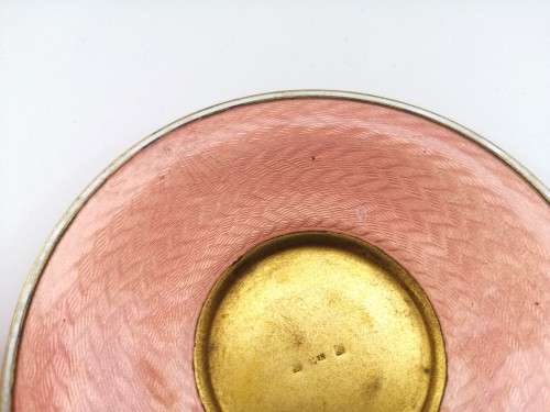 Germany Guilloche Pink Enamel Copper Tea Cup and Saucer