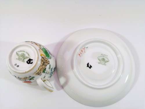 Tuscan Plant Handpainted Art Deco Floral Bone China demitasse Cup and Saucer