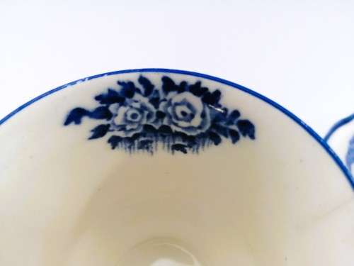Myott Homeland blue white cup and saucer platter, transferware, 1930s