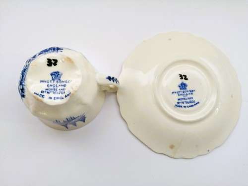 Myott Homeland blue white cup and saucer platter, transferware, 1930s