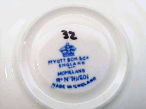 Myott Homeland blue white cup and saucer platter, transferware, 1930s