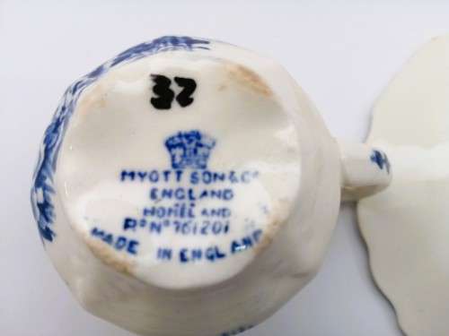 Myott Homeland blue white cup and saucer platter, transferware, 1930s