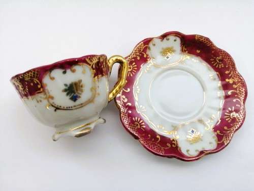 stunning old demitasse footed cup and sauce duo
