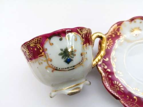 stunning old demitasse footed cup and sauce duo