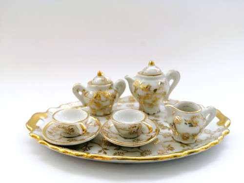 Beautiful Limoges Miniature Tea set - teaset white and gilt