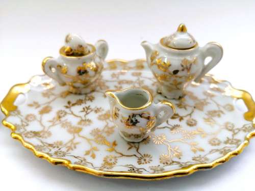 Beautiful Limoges Miniature Tea set - teaset white and gilt