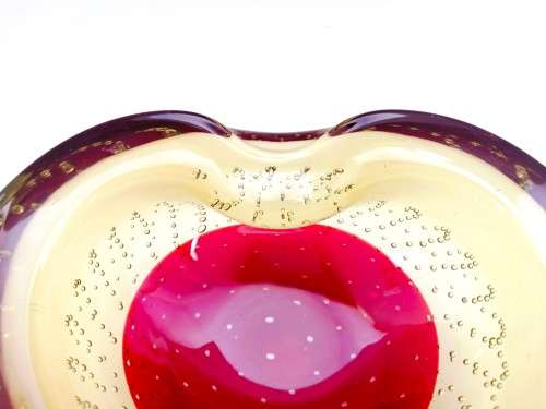 Murano Bullicante Sommerso Glass Bowl Red and Yellow