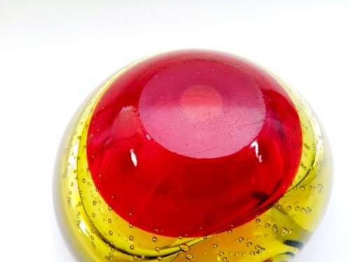 Murano Bullicante Sommerso Glass Bowl Red and Yellow