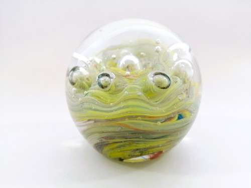 Stunning large Murano glass paperweight with bubbles