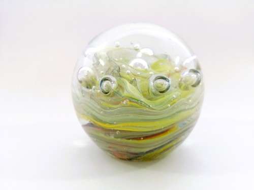 Stunning large Murano glass paperweight with bubbles