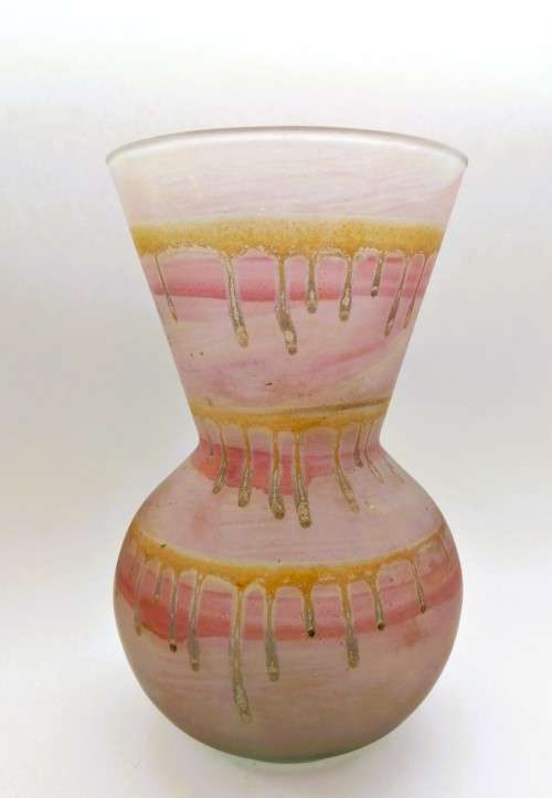 VINTAGE ISRAELI HAND-PAINTED ART GLASS VASE ISRAEL REUVEN GLASS
