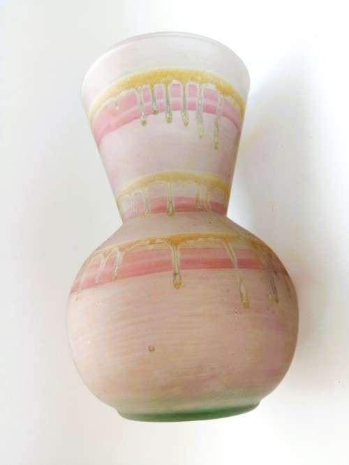 VINTAGE ISRAELI HAND-PAINTED ART GLASS VASE ISRAEL REUVEN GLASS