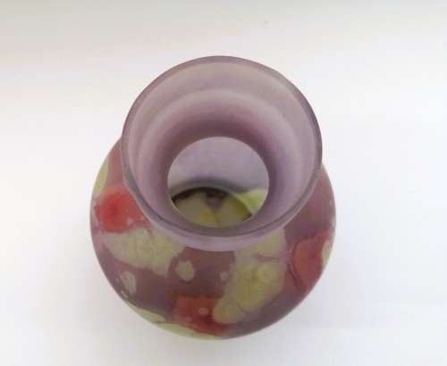 VINTAGE ISRAELI HAND-PAINTED ART GLASS VASE ISRAEL REUVEN GLASS