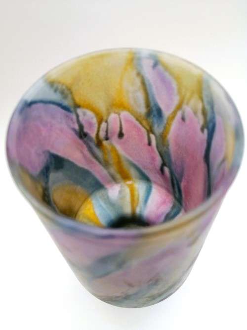 Vintage Israeli Hand Painted Art Glass Vase Israel Reuvel Glass