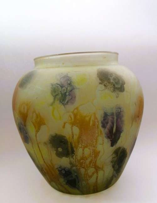 Vintage Israeli Hand Painted Art Glass Vase Israel Reuvel Glass