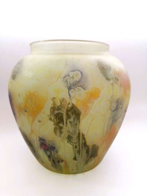 Vintage Israeli Hand Painted Art Glass Vase Israel Reuvel Glass