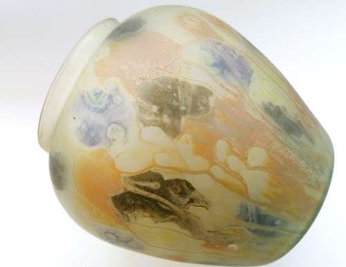 Vintage Israeli Hand Painted Art Glass Vase Israel Reuvel Glass