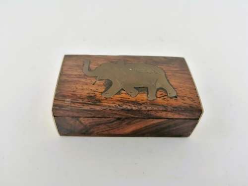 Vintage Wood and brass inlay Elephant Trinket Box #