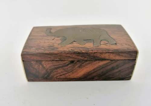 Vintage Wood and brass inlay Elephant Trinket Box #