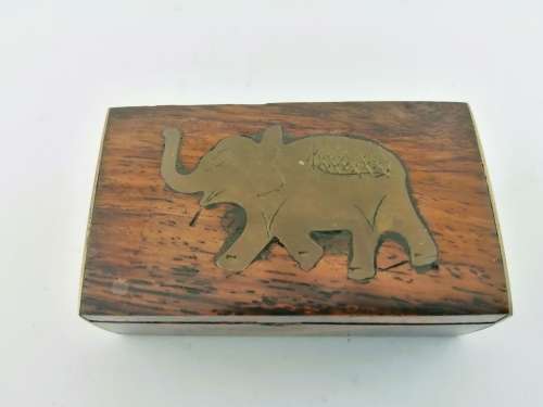 Vintage Wood and brass inlay Elephant Trinket Box #