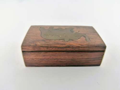 Vintage Wood and brass inlay Elephant Trinket Box #