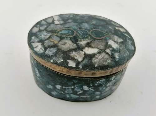 Vintage Indian Metal Stone Trinket Box #