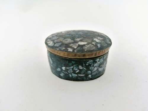 Vintage Indian Metal Stone Trinket Box #