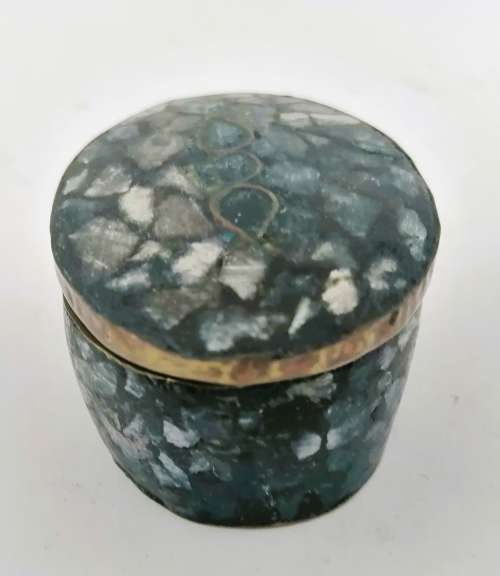 Vintage Indian Metal Stone Trinket Box #
