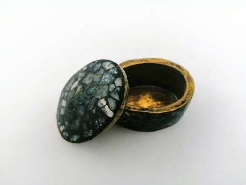 Vintage Indian Metal Stone Trinket Box #