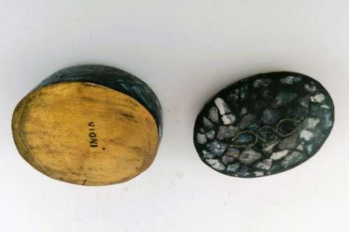 Vintage Indian Metal Stone Trinket Box #