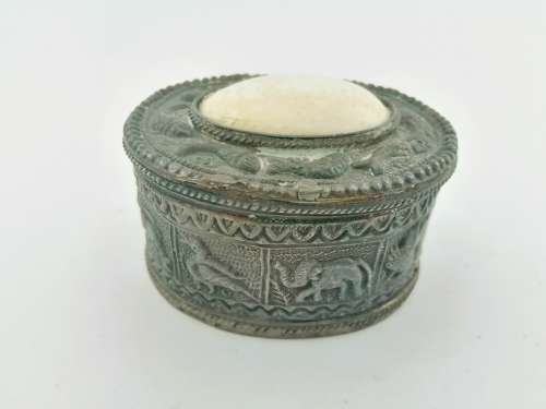 Vintage Indian Metal Stone Trinket Box
