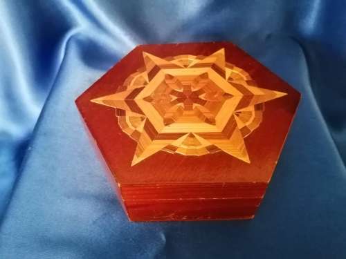 Vintage Wooden Hexagon Inlay Trinket Box