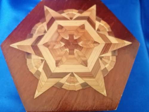Vintage Wooden Hexagon Inlay Trinket Box