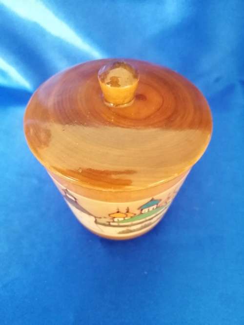 Vintage Carved Wood Round Trinket Box Made in Russia