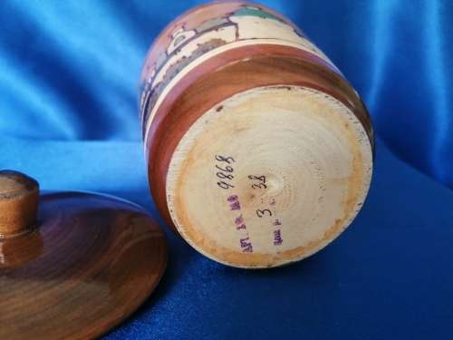 Vintage Carved Wood Round Trinket Box Made in Russia
