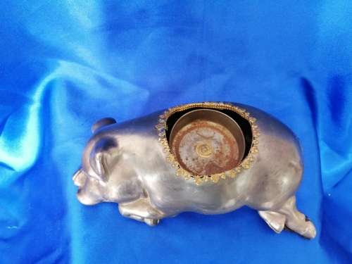 Vintage Morton`s Steakhouse Pewter Sleeping Pig Oil Lamp Base Petite Choses