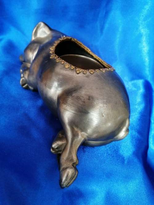 Vintage Morton`s Steakhouse Pewter Sleeping Pig Oil Lamp Base Petite Choses