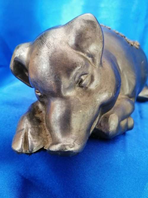 Vintage Morton`s Steakhouse Pewter Sleeping Pig Oil Lamp Base Petite Choses
