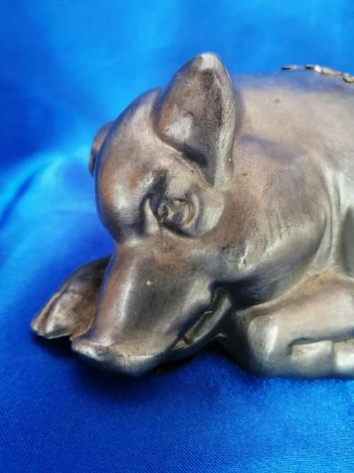 Vintage Morton`s Steakhouse Pewter Sleeping Pig Oil Lamp Base Petite Choses