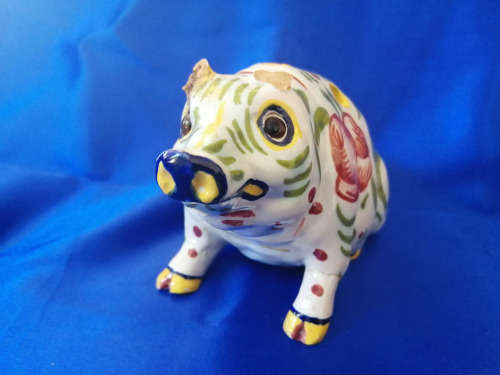 Mosinic French Faience Pig Flower Frog Antique France *