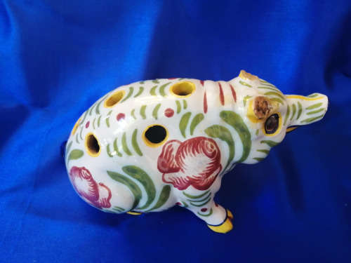 Mosinic French Faience Pig Flower Frog Antique France *
