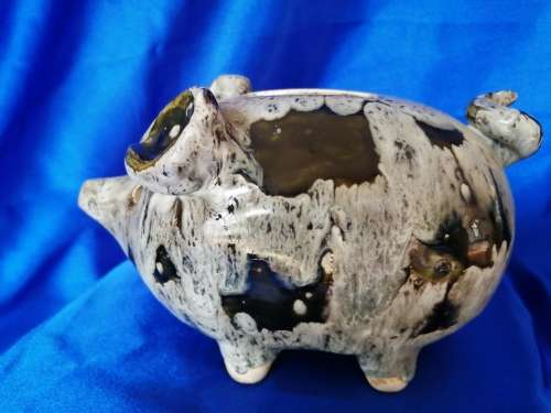 Vintage Grey with black spots piggy bank pig