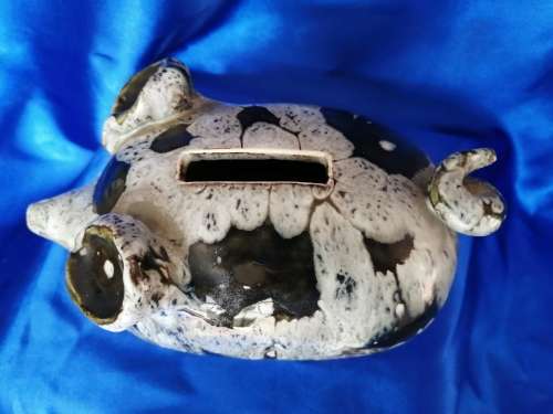 Vintage Grey with black spots piggy bank pig