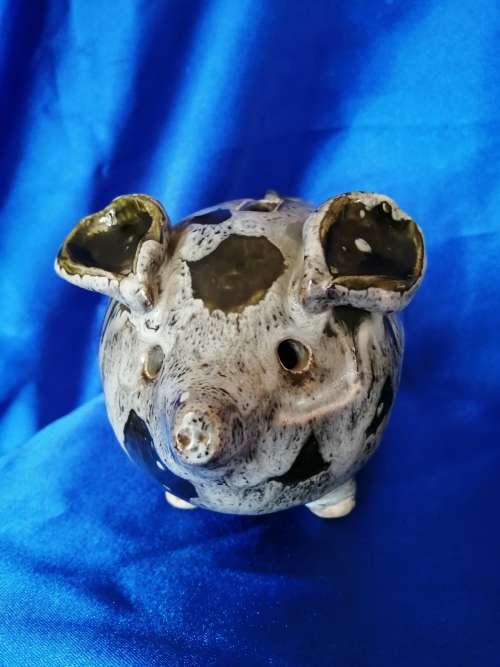 Vintage Grey with black spots piggy bank pig