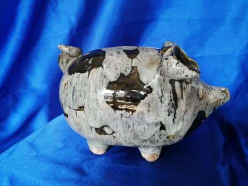 Vintage Grey with black spots piggy bank pig