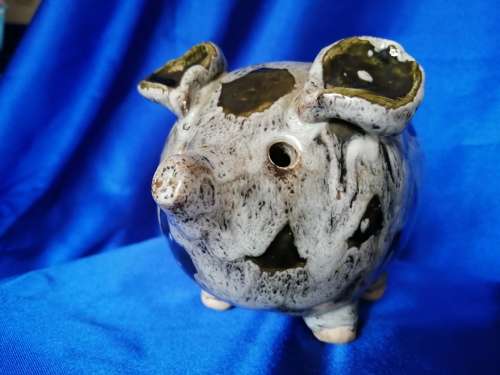 Vintage Grey with black spots piggy bank pig
